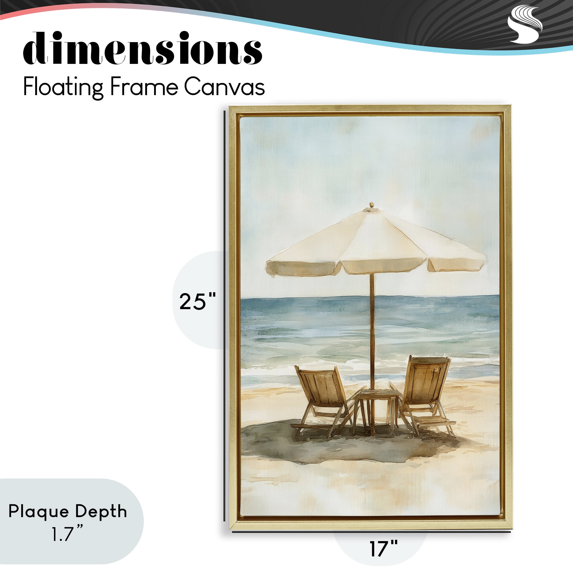 Stupell Industries Watercolor Paradise Seaside Retreat Gold Framed Floater Canvas Wall Art, design by Petal Prints Design