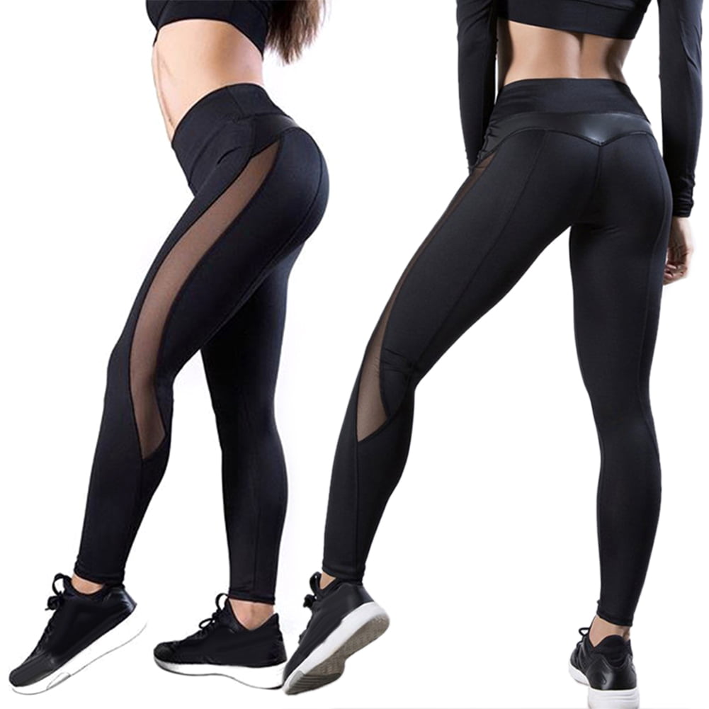 Joyshaper Gym Leggings with Pockets Women 3/4 Length Cropped Capri Trousers Yoga Pants Tights Mesh Stretchy Skinny Slim Workout Fitness Training Athletic Tummy Control 
