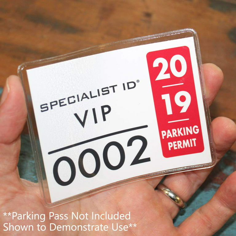 2 Pack - Parking Permit Holder for Car Windshield - Clear Adhesive Parking  Tag Pouch - Vinyl Plastic Document Protector Holds Large Parking Placard,  Pass, Decal or Sticker (4 x 3) by Specialist ID 