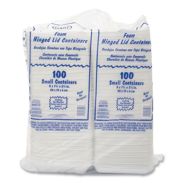 Foam Hinged Lid Containers, 7.5 x 8 x 2.2, White, 200/Carton Foam Hinged Lid Containers, 7.5 x 8 x 2.2, White, 200/Carton