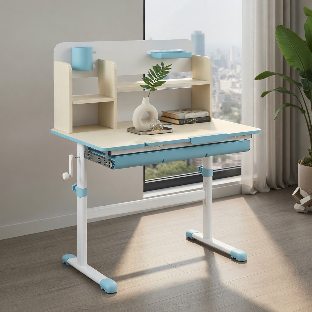 Kadyn Class Desk, Computer Desk,Study Writing Desks,Height Adjustable Kids Study Desk with Tilt Desktop for 3-12 Years Old-Blue