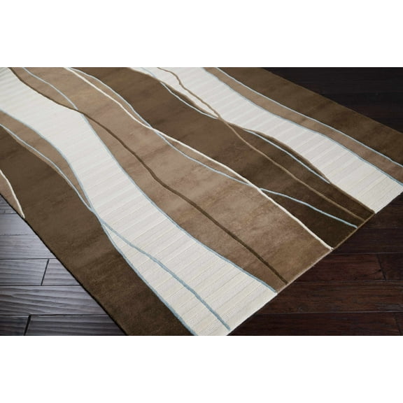 Hauteloom Alanreed Wool Living Room, Bedroom Area Rug - Contemporary - Dark Brown, Sage - 2' x 3'