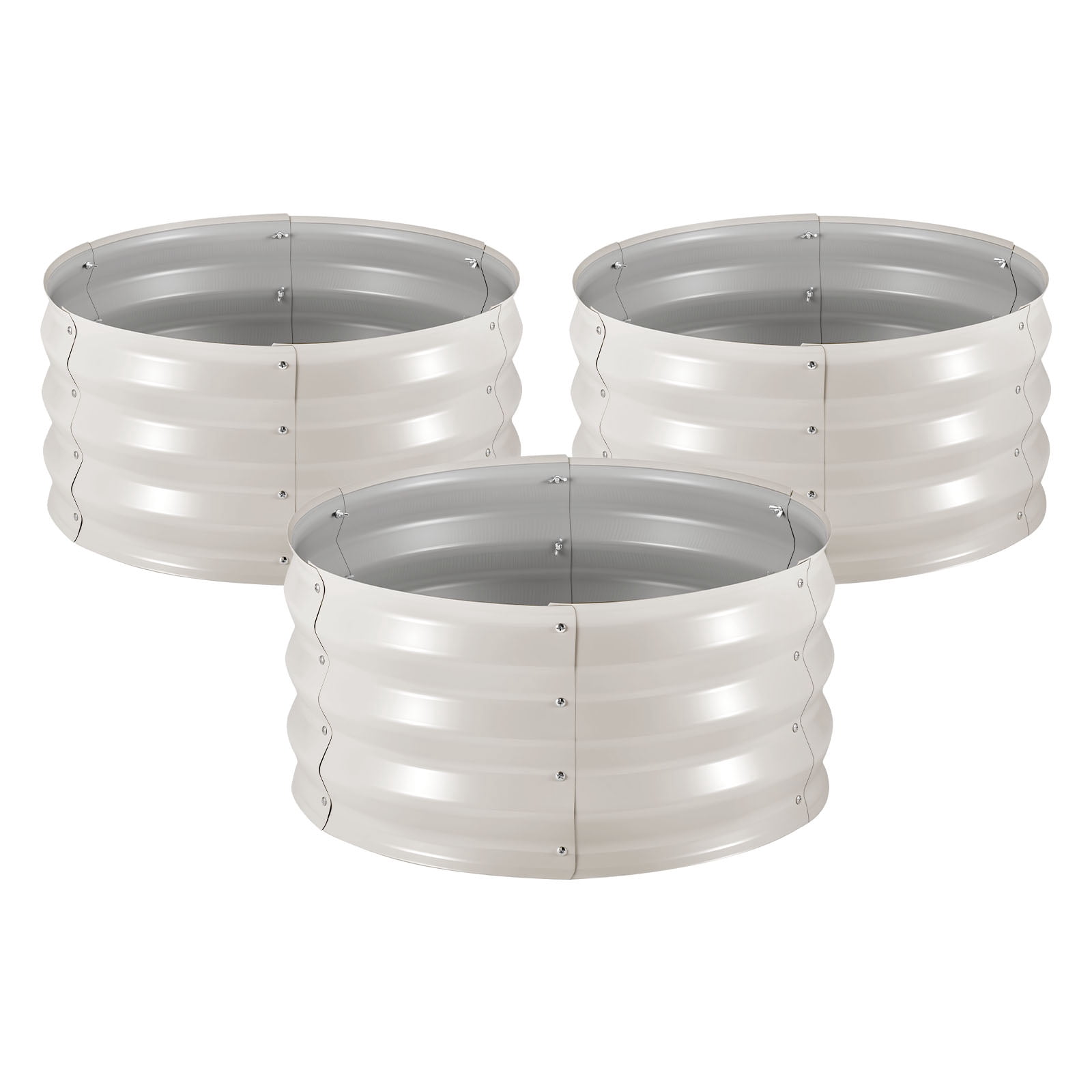 VEVOR 3 Pcs Galvanized Raised Garden Beds, 2 x 2 x 1 ft, Round Metal Planter Boxes Kit Outdoor, Bottomless Elevated Garden Boxes with Gloves, Alu-Zinc, for Planting Flowers Vegetables Herbs, Beige
