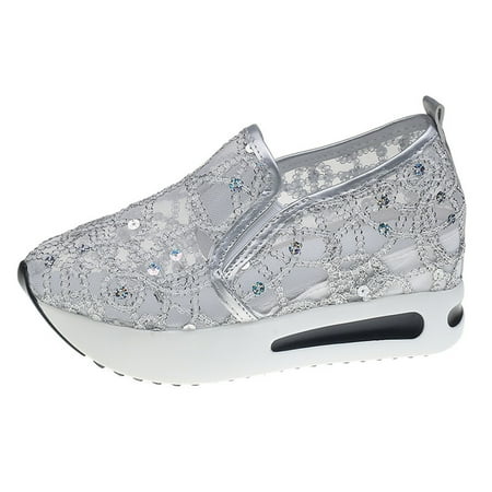 

Summer Saving Clearance! Kukoosong Womens Wedge Sandals Womens Fashion Mesh Cloth Low-Tops Casual Shoes Thick Heel Lightweight and Comfortable Shoes Sandals Women Silver 37