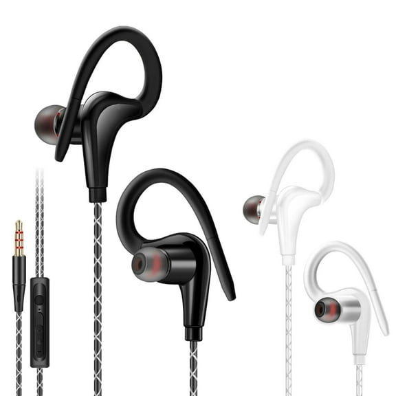 Earhook Corded Earbuds Headphones 3.5mm Plug Wire Volume/Mic For Running Jogging