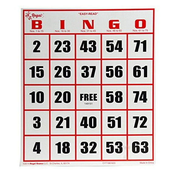 Regal Bingo Jumbo Bingo Cards Deck Reusable - Bingo Games for Family - 50 Playing Cards