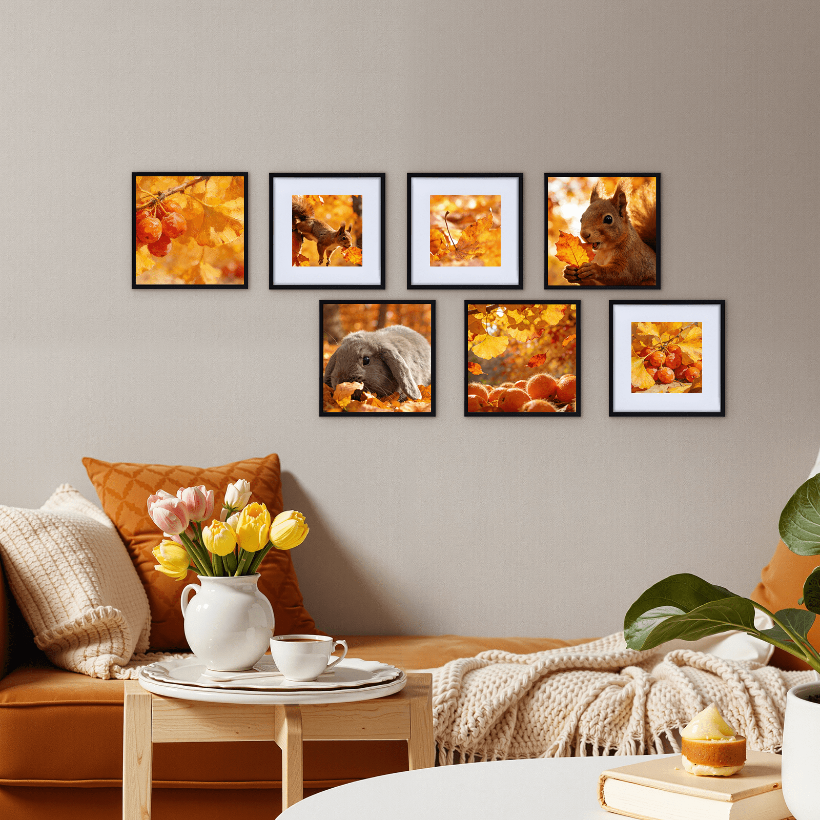 7 Pack 12x12 Picture Frame with 8x8 Openings, Black