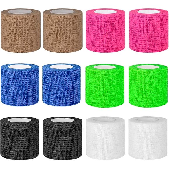 12 Rolls Cohesive Self-Adhesive Bandage, Cohesive Bandage Cohesive Self-Adhesive Bandages Adhesive Bandages for Fingers, Hand, Toes, Feet, 5cm x 4.5m