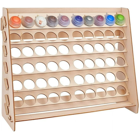 Paint Rack Organizer 72 Holes Wooden Paint Storage Organizer Stand Display Craft Paint Holder Pigment Ink Bottle Paints Tool Storage for Miniature Paint Set Hole: 1.3 inch