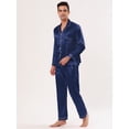 thumbnail image 3 of Pijama de satén Unique Bargains Azul M para hombre manga larga con botones, 3 of 5