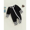 thumbnail image 3 of Qiylii Toddler Baby Zip Rompers Checkerboard Patchwork Round Neck Long Sleeve Jumpsuit for Newborn Girl Boy, 3 of 9