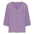 thumbnail image 1 of Gibobby Blusa Casual Para Mujer Cárdigan de gasa con botones y cuello en V de talla grande para mujer Top de manga larga para uso informal y de oficina（Morado， L), 1 of 4
