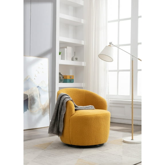 Dtwnek Fabric Swivel Accent Chair with Metal Base, Upholstered Club Chair for Living Room, Office, Yellow