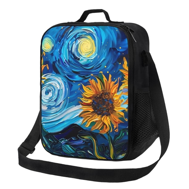 Balery Starry Night Sunflower Field Caja de Almuerzo y Bolsa de Almuerzo para Hombres y Mujeres, Bolsa de Almuerzo Reutilizable con Gran Capacidad, Bolsa de Almuerzo Aislada