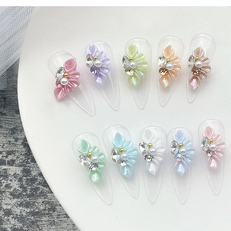 3d Flower Nail Art Decorations Flower Nail Charms With Pearl Nail Gems  Crystals