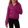 thumbnail image 3 of Girls Long Sleeve Half Zip Hoodie Sweatshirt with Kangaroo Pocket Soft Pullover Lightweight Top for Kids Teenagers, 3 of 5