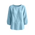 thumbnail image 3 of Bosfbaoi 3/4 Puff Sleeve Womens Tops Solid Round Neck Loose Linen Blend Casual Blouses, 3 of 5