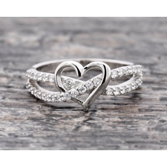 Eclet Jewels 14K White Gold Over Wedding Rings - 0.9 Ct Cut Round Cut Simulated Diamond Rings - Heart Shape Proposal Ring - Criss Cross Engagement Overlapped Diamond Ring for Women's - Valentine Gift