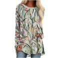 thumbnail image 1 of Long Sleeve Shirts for Women Dressy Casual Crew Neck Hem Flowy Tops Color Block Geometry Printed Oversized Loose Tunic Shirts Graphic Tees for Spring Fall #B06-Orange S, 1 of 4