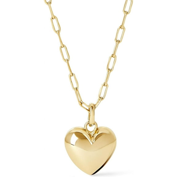 Tilga Lev Puffy Heart Necklace for Women - Paperclip Chain w/ 14K Gold Plated & Silver Rhodium Plated Small Puffed Heart Pendant - Hypoallergenic, Water-Resistant, Tarnish-Free Jewelry
