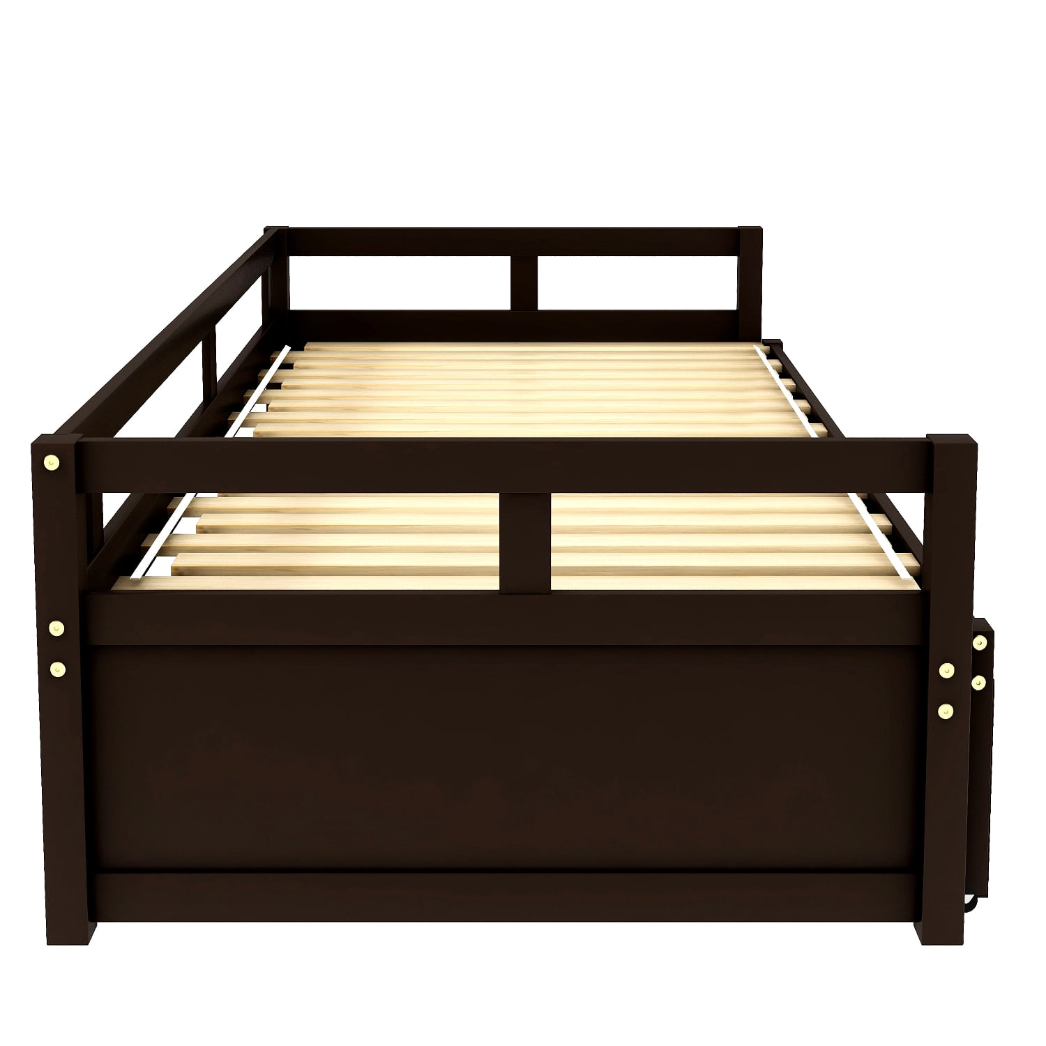 Gewnee Wood Twin Size Daybed,Convertible Daybed with Double Trundle for Kids,Espresso