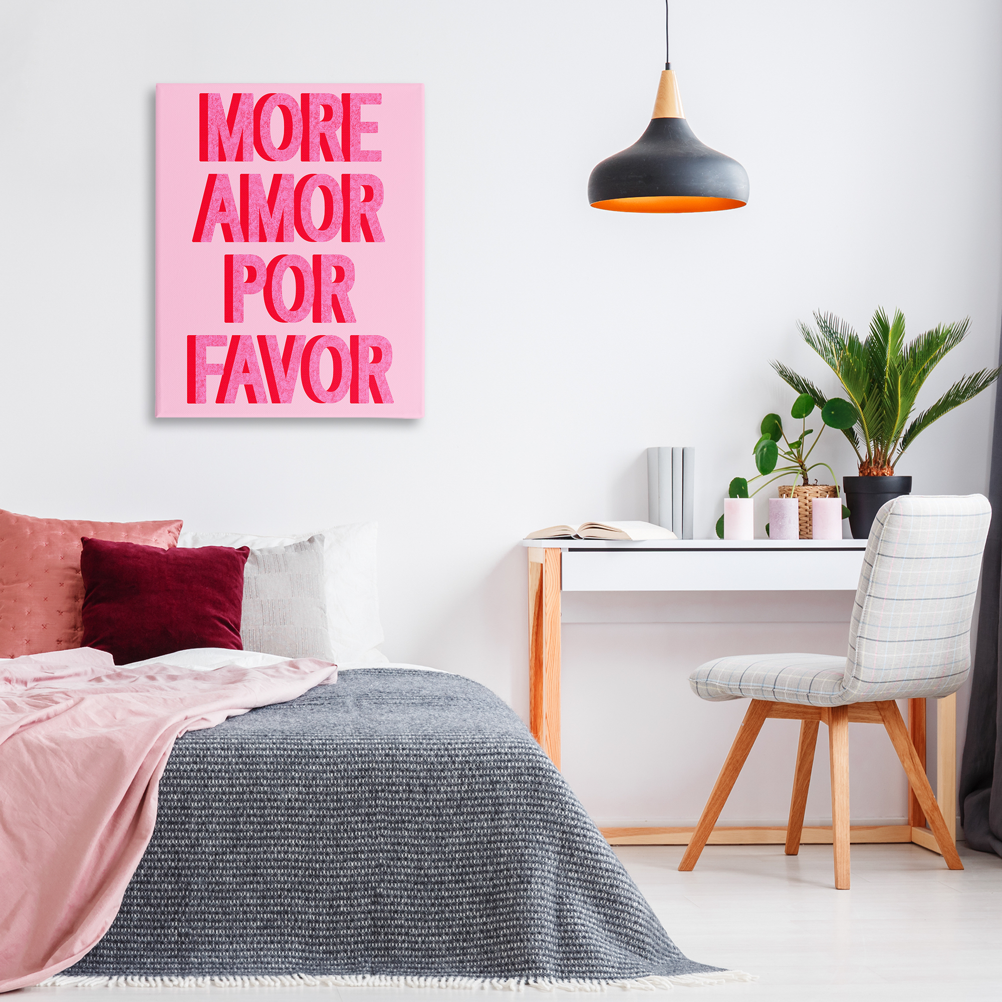 Stupell Industries Pink More Amor Typography Painting Gallery Wrapped Canvas Art Print Wall Art, 30 x 40