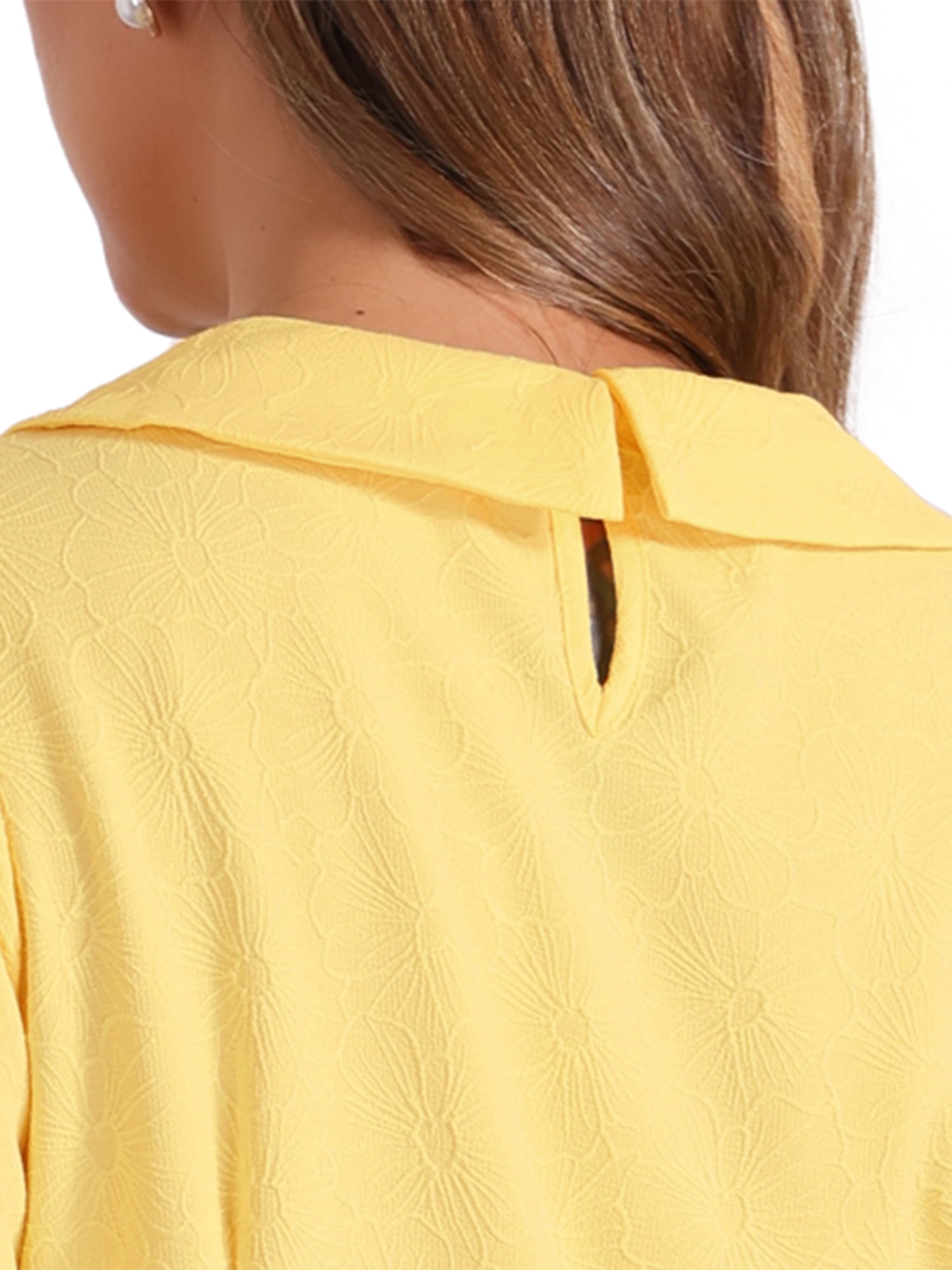 DARING DIVA Floral Puff Kawaii Peter Pan Collar Blouse M Yellow