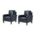 thumbnail image 2 of Tina's Home Mid-century Modern Genuine Leather Accent Armchairs Set of 2 with Unique Arm Design, Nailhead Trim & Loose Cushion, Living Room / Bedroom Chair, Navy, Assembly Required, 2 of 8