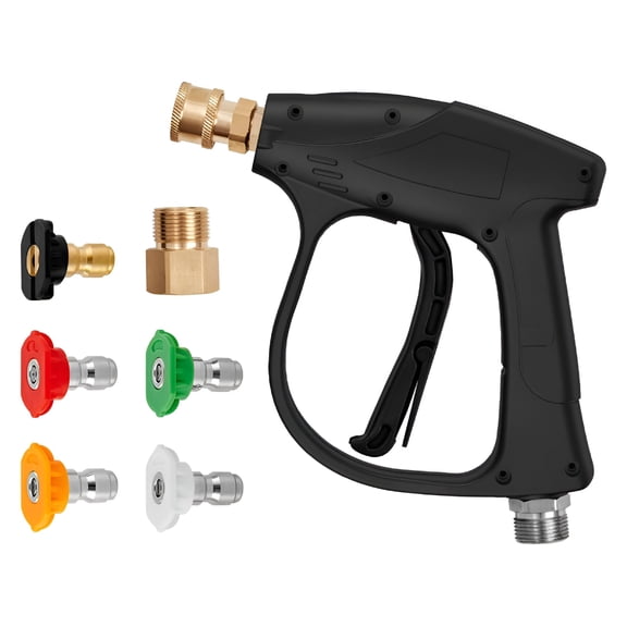 ACDANC Short Pressure Washer Gun 4350 Psi High Power Spray Water Handle With 5 Quick Connect M22-14,15Mm Inlet 1/4'' Outlet Without Nozzle Holder,Black