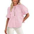 thumbnail image 1 of Blusa Peplum Babydoll con Lazo Frontal para Mujer PRETTYGARDEN Rosa Talla L, 1 of 8