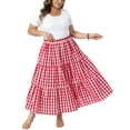 thumbnail image 2 of Agnes Orinda Women's Plus Size Plaid Skirts 1950s Gingham Tiered Layer Flowy Maxi Summer Casual A Line Skirts with Pockets 1X Red, 2 of 7