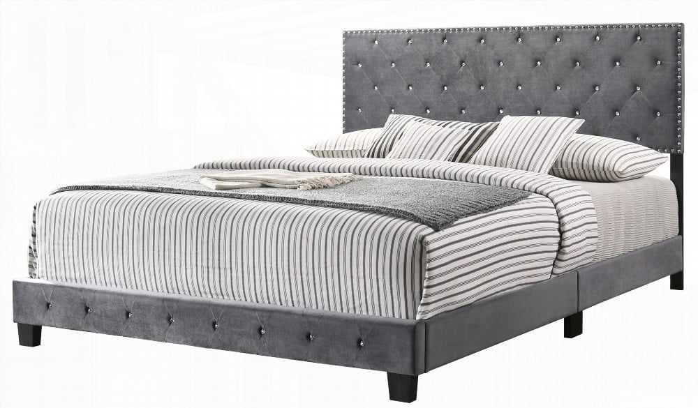 King Size Solid Wood Platform Bed Frame with Gray Finish for Modern Living