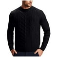 thumbnail image 2 of Puntoco Men's Cable Knit Sweater Casual Crewneck Long-Sleeve Fisherman Pullover Black L(L), 2 of 7