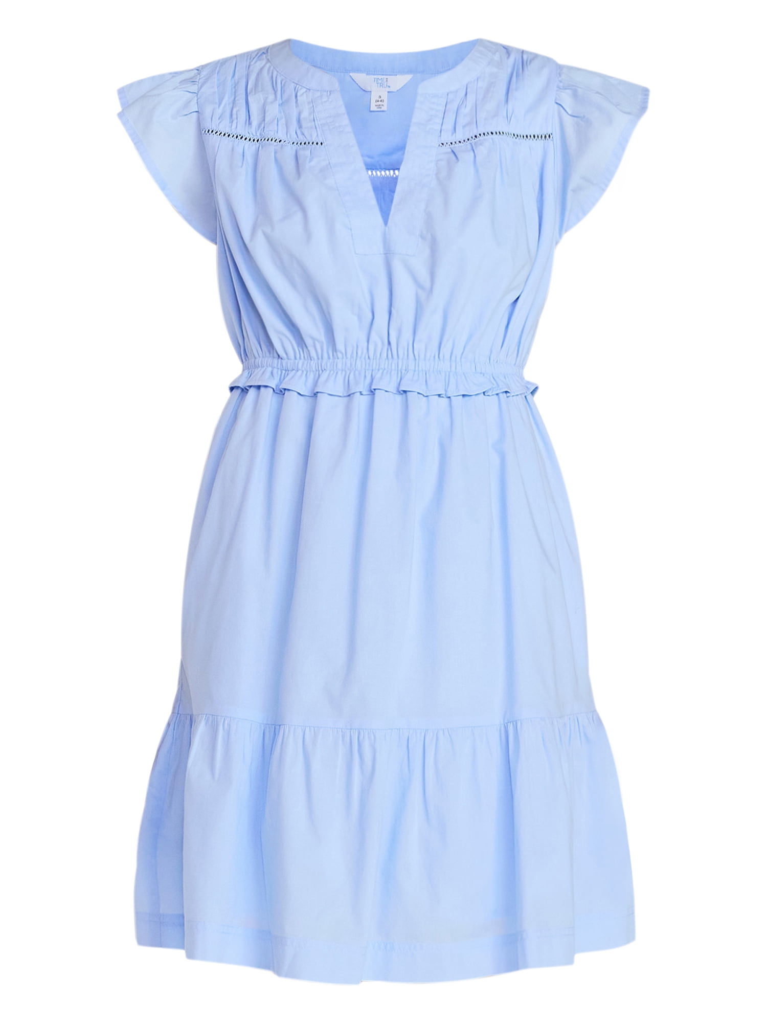 Time and Tru Women's Cotton Flutter Sleeve Mini Dress, Sizes XS-XXXL