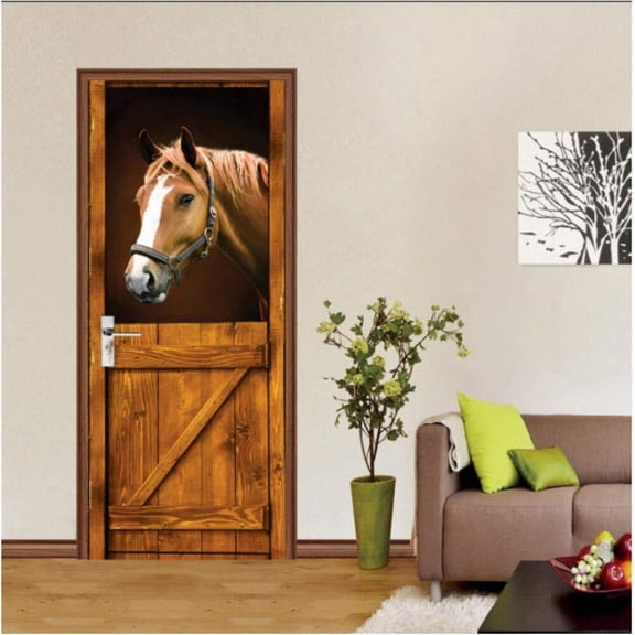 3d door stickers murals horse Creative Art Decor Removable Waterproof Mural Poster 77x200cm