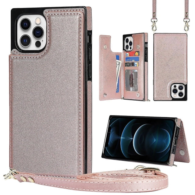 Funda para iPhone 14 con cordón de piel sintética, color liso