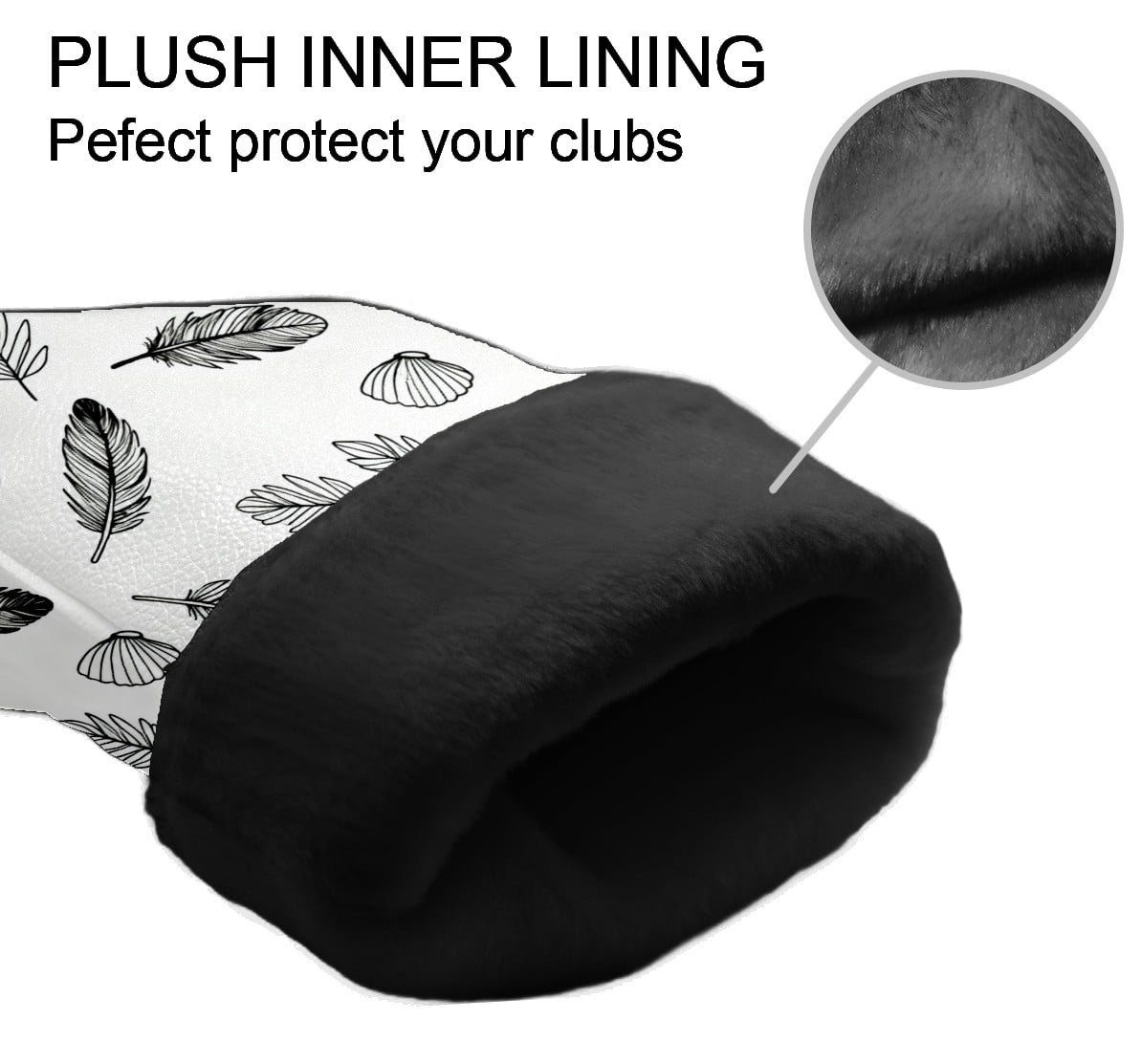 Golf Club Covers, White LeafFeather Premium PU Leather Driver Hybrid Putter Head Covers with Velvet Lining, Waterproof Golf Gifts for Men Women