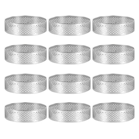 12 Pack Stainless Steel Tart Rings 3 In,Perforated Cake Mousse Ring,Cake Ring Mold,Round