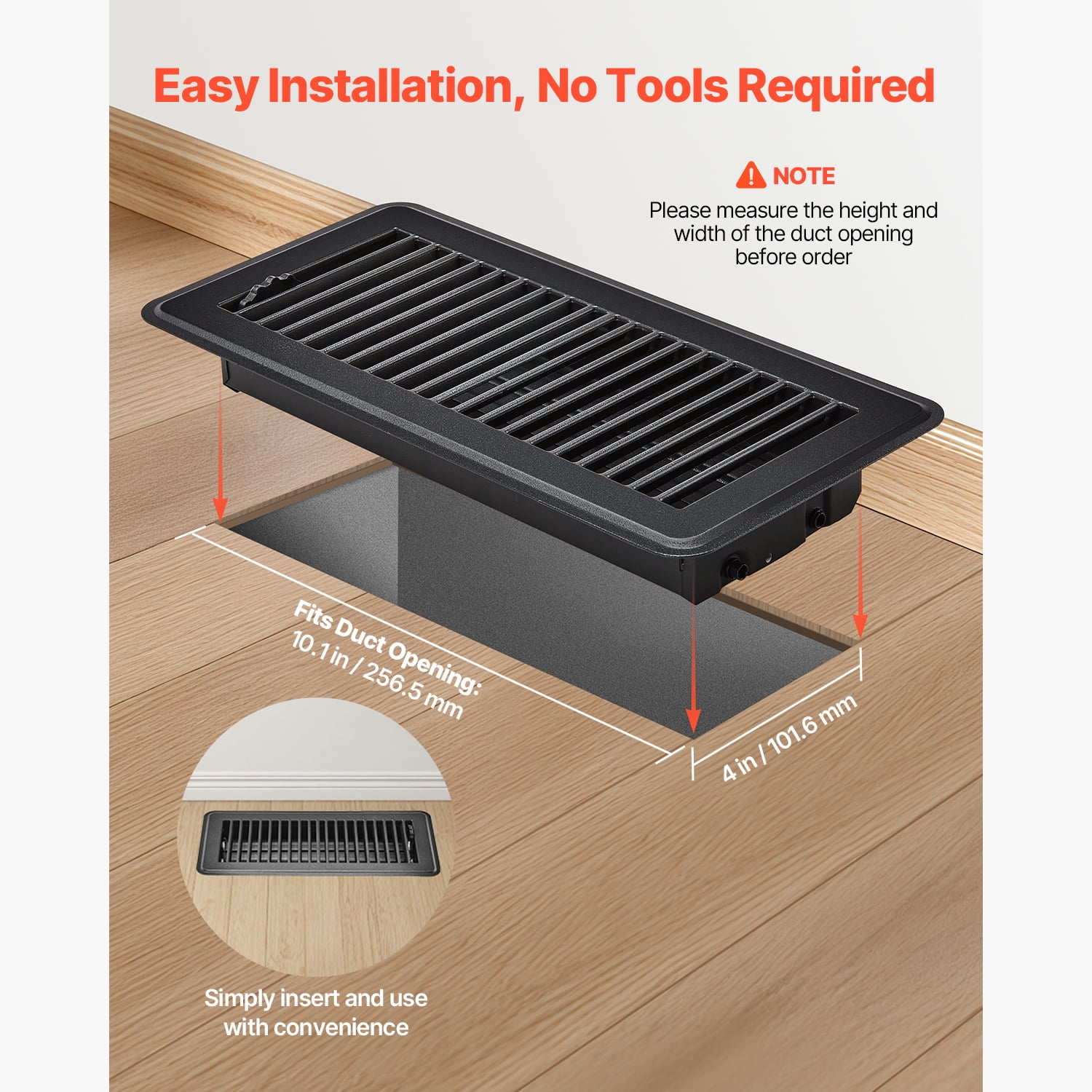 KFFKFF 4 x 10 Inch Floor Registers, Set of 12 Vent Grilles, HAVC Robust Walkable Iron Floor Vents, Conveniently Modifiable Rust-Resistant Air Vents Deflector with Metal Damper