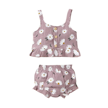

Bagilaanoe 2pcs Toddler Baby Girl Short Pants Set Flower Print Sleeveless Ruffle Tank Tops + Shorts 6M 12M 18M 24M 3T 4T Summer Outfits