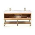 thumbnail image 6 of Bianco 60" Wood Vanity in Light Brown with White Composite Stone Top and Mirror, 6 of 12