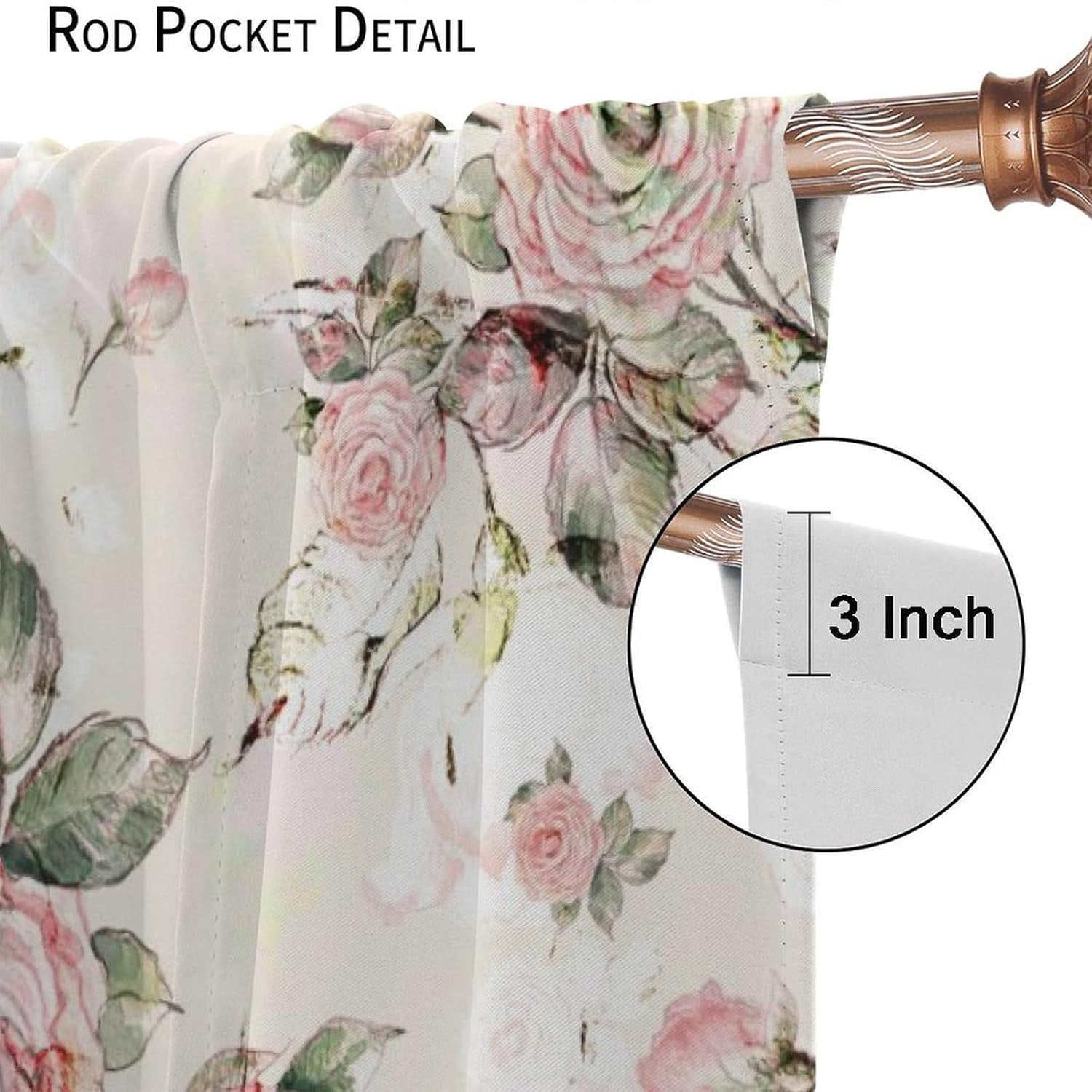 Vintage Rose Blackout Curtains, Delicate Red Rose Beige Background Lovely Botanical Print, Bedroom Living Room Kitchen Rod Pocket Curtains42X84x2 Inch