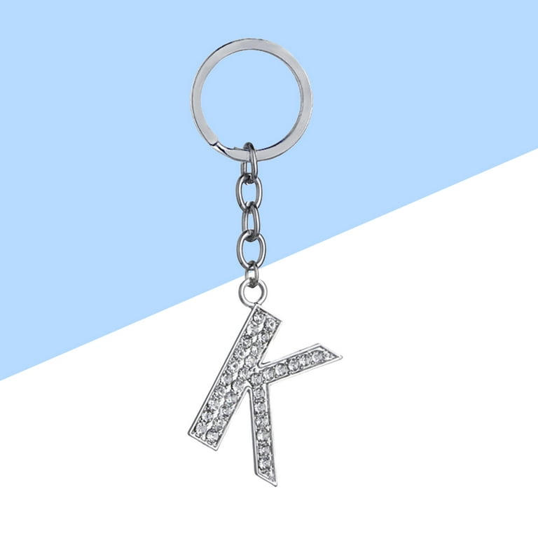 Simple Stylish Letter Key Chain Metal Rhinestones Key Ring Alphabet  Keychain Bag Pendant Charm Birthday Gift (Letter K)