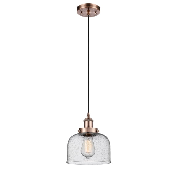 916-1P-AC-G74-LED-Innovations Lighting-Large Bell-3.5W 1 LED Mini Pendant in Industrial Style-8 Inches Wide by 10 Inches High Antique Copper Finish