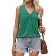 thumbnail image 4 of MOSHU V Neck Tank Tops for Women Flowy Pleated Sleeveless Shirts Loose Fit Women Tops Dressy Curved Hem Summer Tops, 4 of 12