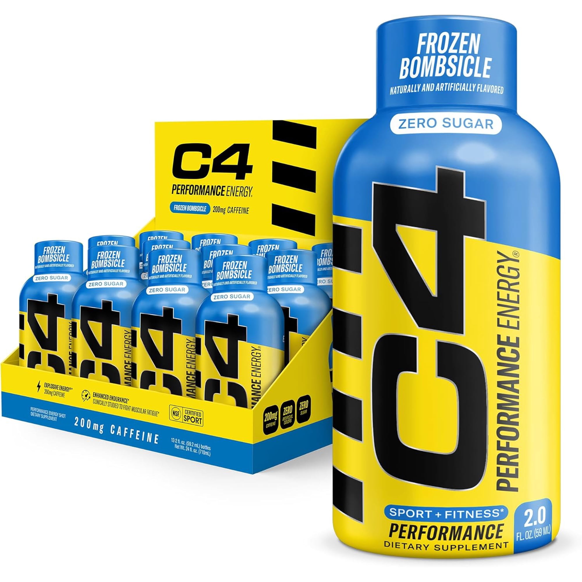 C4 Performance Energy Shot, 200mg Caffeine, Zero Sugar, High-Performance Energy for Pre-Workout, Endurance, and Focus, Frozen Bomb, 2oz (Pack of 12)
