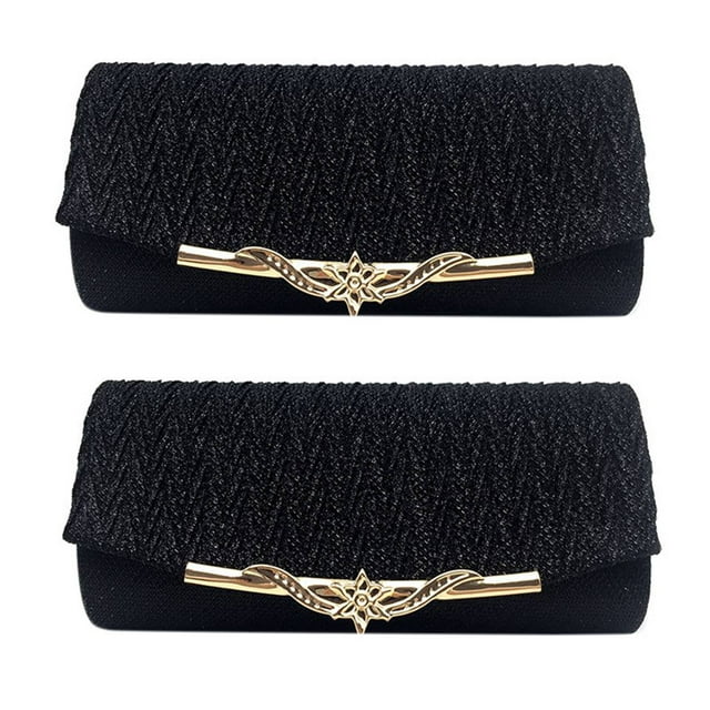 2X Bolso de Noche para Las Mujeres Bolsa de Purpurina Banquete Fiesta para Mujeres Chicas Boda Garras Bolso Cadena Bolsa de Hombro (Negro)