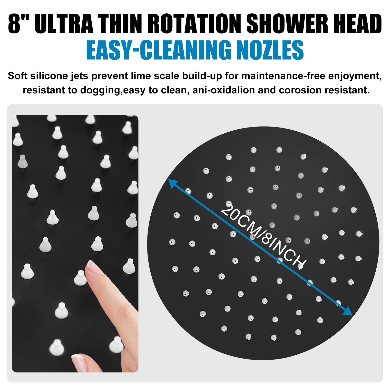 iMeshbean Black Shower Faucet Set 8" Rainfall Shower Head Combo System w/ Mixer Valve Kit