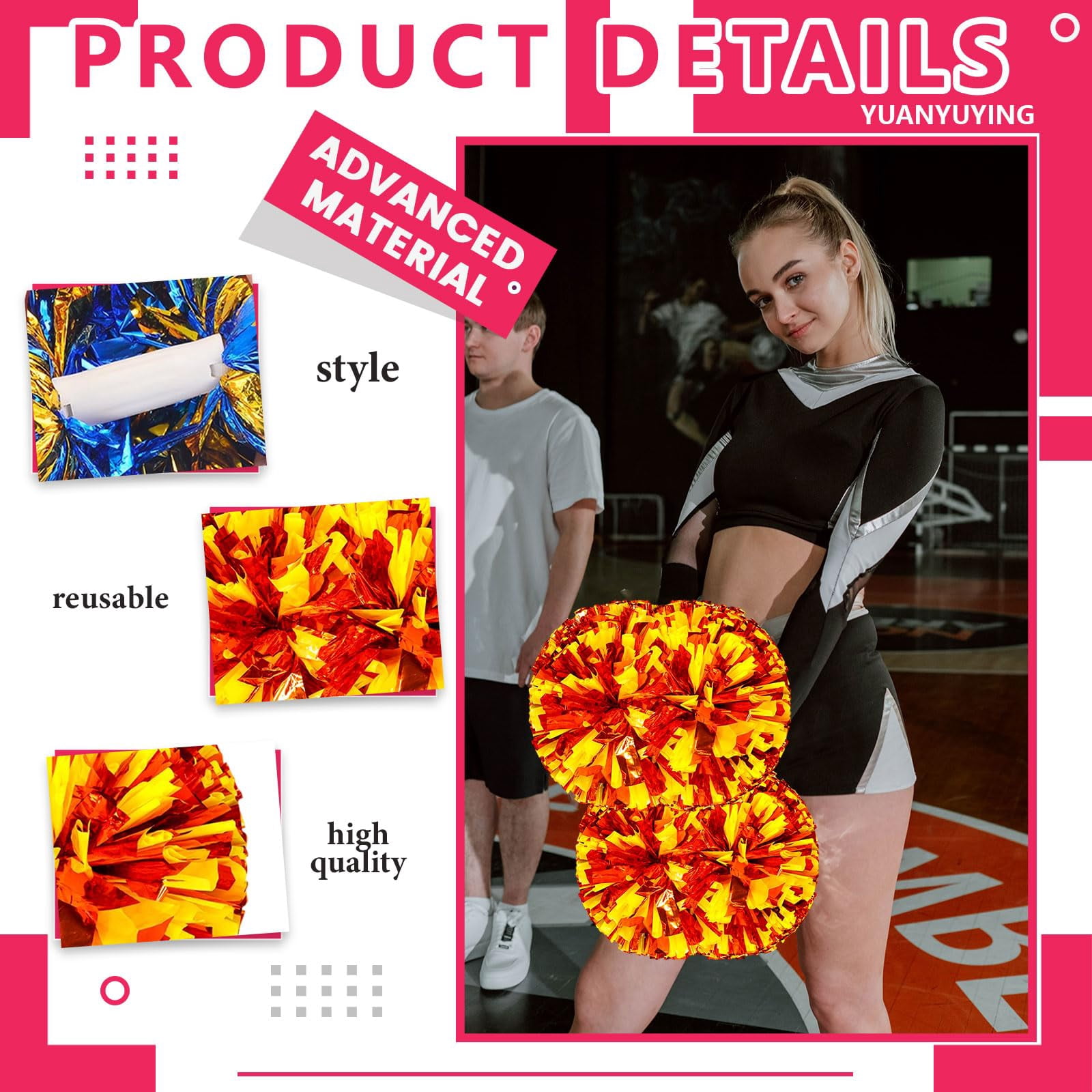 24 Pcs Cheerleading poms,pom poms Cheerleading with Handle Style Cheer Pom Pomsfor Dance, Matches, Team Spirit Sports