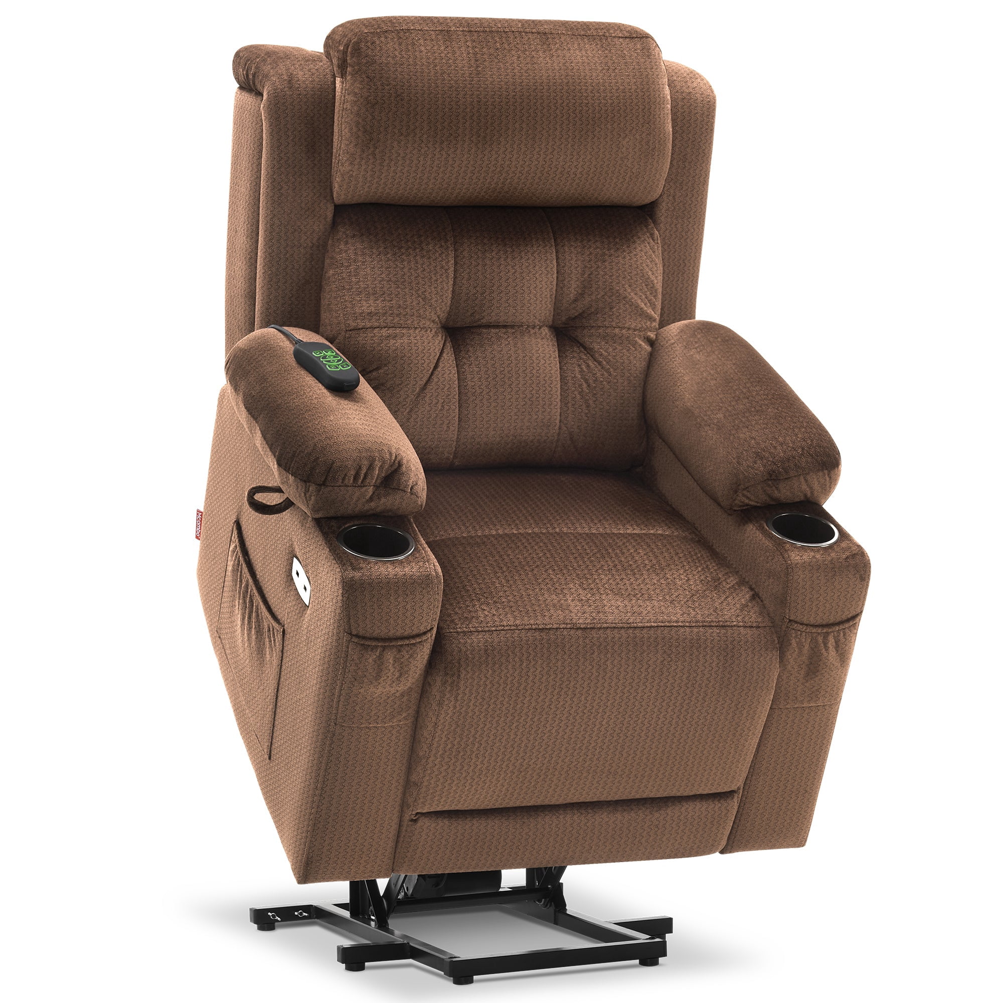 MCombo Small Triple Motor Power Lift Recliner Chair for Petite Elderly, Adjustable Headrest, Infinite Position, Fabric(Brown)